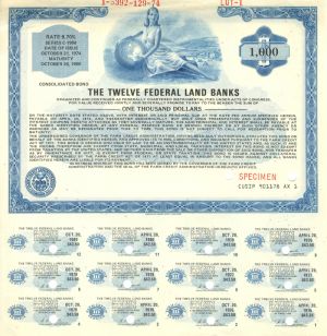 Twelve Federal Land Banks - $1,000 Specimen Bond